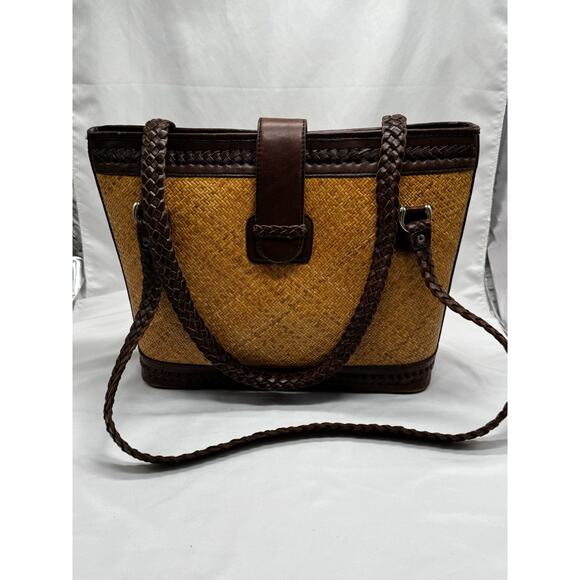 Women's Elliot Lucca Brown Straw & Leather Purse Tote Beach Resortwear Vacation - Picture 1 of 14